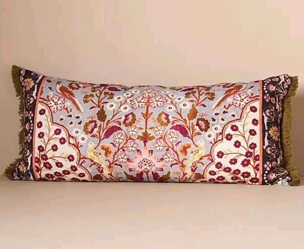Anthropologie Pippa Cotton Printed Floral Pillow Nwts 12 In By 27 In
